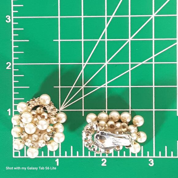 Clear Rhinestone Crowns Over Cascading Pearly Bead Clip Ons - Picture 8 of 8